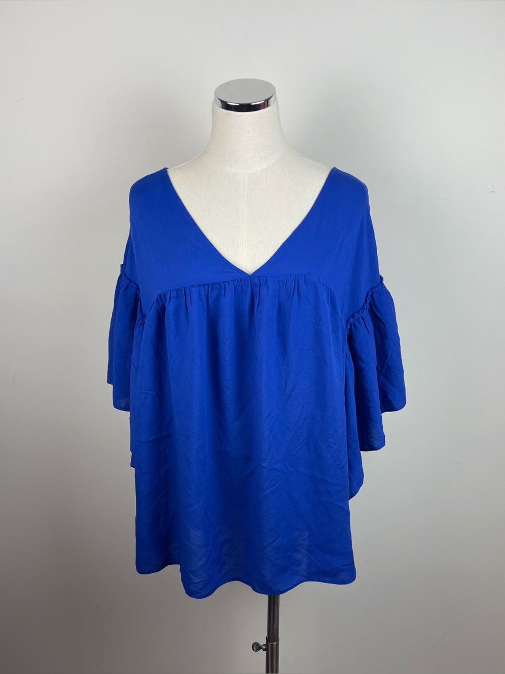 ASOS Solid Blue Ruffle Sleeve Blouse Top Maternity New Women Size 8 Lightweight